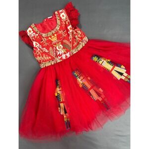 Mini Taylor Girls Red Nutcracker Tulle Holiday Party Dress Size 3-4Y Floral Lace